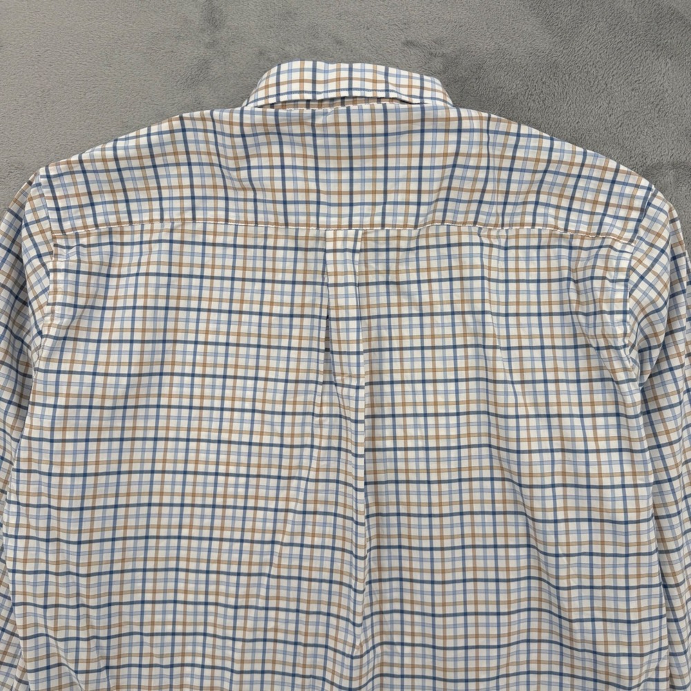Peter Millar Crown Lite Mens Blue Tan Plaid Button Down Shirt Casual Size XL - Picture 13 of 16